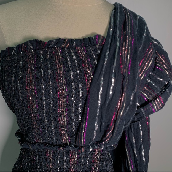 Farm Rio Lurex Stripes Mini Dress size L metallic thread festive - Picture 7 of 16